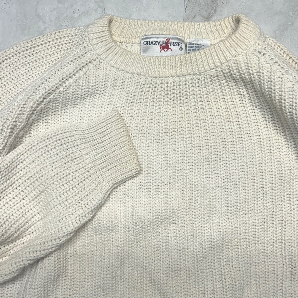 Crazy Horse Shaker Knit Sweater Cream Mens Large Vintage Ramie Cotton Pullover
